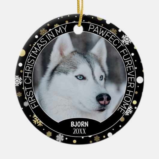 Aangepaste knuffel puppy foto op witte gouden snee keramisch ornament (Voorkant)