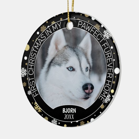 Aangepaste knuffel puppy foto op witte gouden snee keramisch ornament (Links)