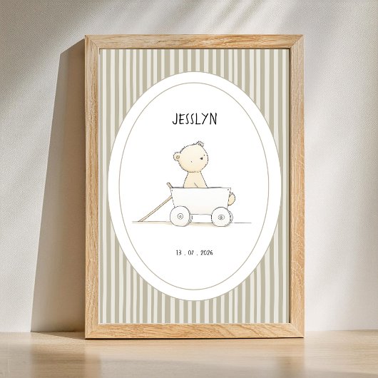 Aangepaste knuffelbeer in autothema babyspeelgoed poster