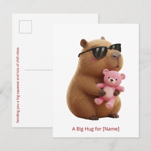 Aangepaste knuffelende capybara met teddybeer briefkaart (Voorkant / Achterkant)