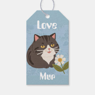 Aangepaste knuffelgrijze kat met Mur en Liefde Cadeaulabel