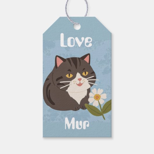 Aangepaste knuffelgrijze kat met Mur en Liefde Cadeaulabel (Voorkant)