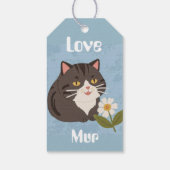 Aangepaste knuffelgrijze kat met Mur en Liefde Cadeaulabel (Achterkant)