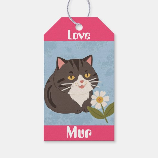 Aangepaste knuffelgrijze kat met Mur en Liefde Cadeaulabel (Voorkant)