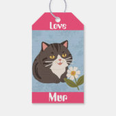 Aangepaste knuffelgrijze kat met Mur en Liefde Cadeaulabel (Achterkant)