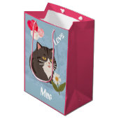 Aangepaste knuffelgrijze kat met Mur en Liefde Medium Cadeauzakje (Voorkant Gekanteld)