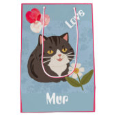 Aangepaste knuffelgrijze kat met Mur en Liefde Medium Cadeauzakje (Achterkant)