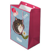 Aangepaste knuffelgrijze kat met Mur en Liefde Medium Cadeauzakje (Achterkant Gekanteld)