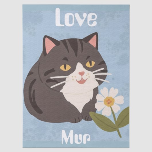 Aangepaste knuffelgrijze kat met Mur en Liefde Tissuepapier (Voorkant)