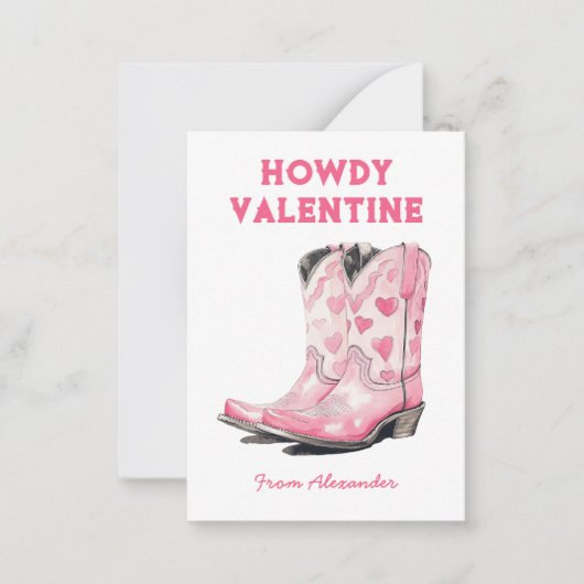 Aangepaste knuffelige roze cowboylaars Howdy Valen Notitiekaartje (Voorkant)