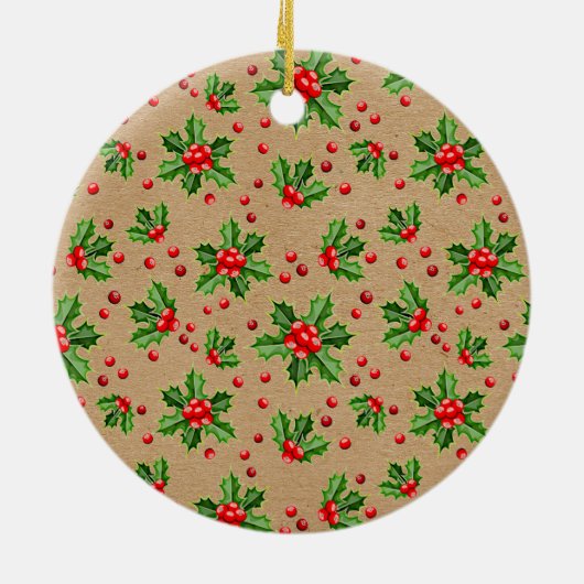 Aangepaste knuffige huisdierfoto 1e kerst op hulst keramisch ornament (Achterkant)