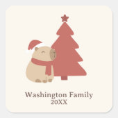 Aangepaste knusse capybara kerst vierkante sticker (Voorkant)