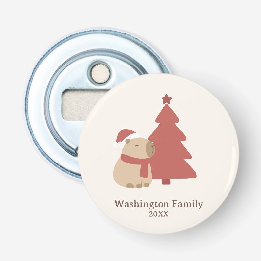 Aangepaste Knusse Capybara Kerstmis Button Flesopener (Voorkant)
