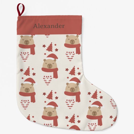 Aangepaste Knusse Capybara Kerstmis Grote Kerstsok (Voorkant)