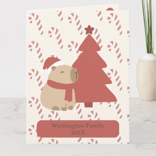 Aangepaste Knusse Capybara Kerstmis Kaart (Voorkant)