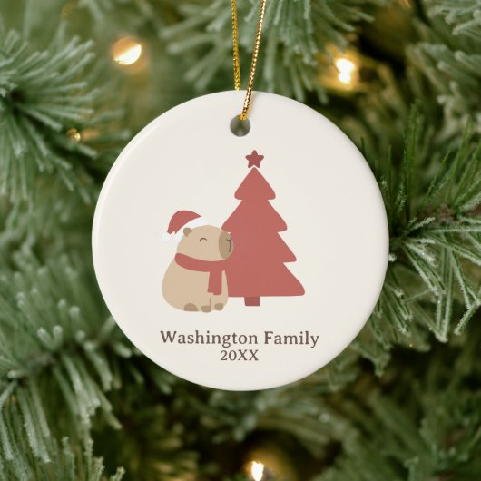 Aangepaste Knusse Capybara Kerstmis Keramisch Ornament (Boom)