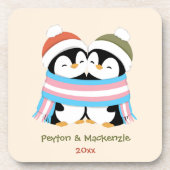Aangepaste Knusse Trans Pinguïns Kerstmis Bier Onderzetter (Voorkant)