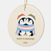 Aangepaste Knusse Trans Pinguïns Kerstmis Keramisch Ornament (Links)