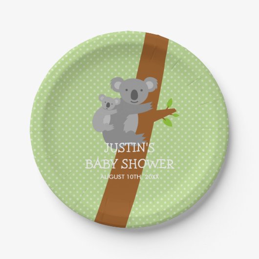 Aangepaste koala beer poka stippen baby shower bor papieren bordje (Voorkant)