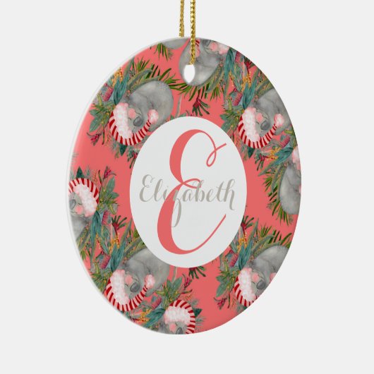 Aangepaste Koala Kerst Roze Keramisch Ornament (Rechts)