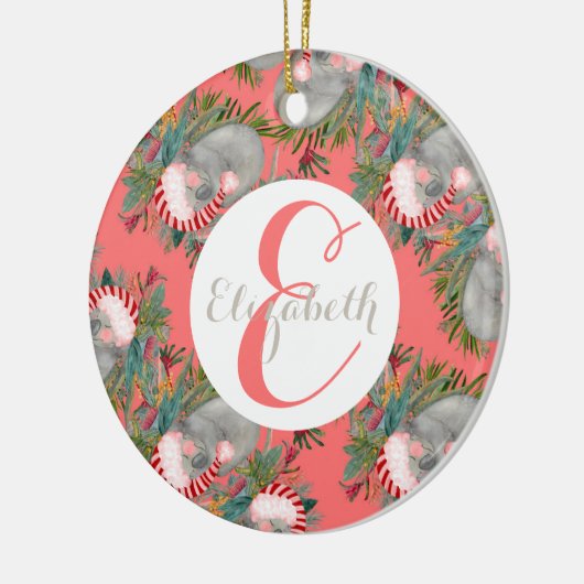 Aangepaste Koala Kerst Roze Keramisch Ornament (Links)