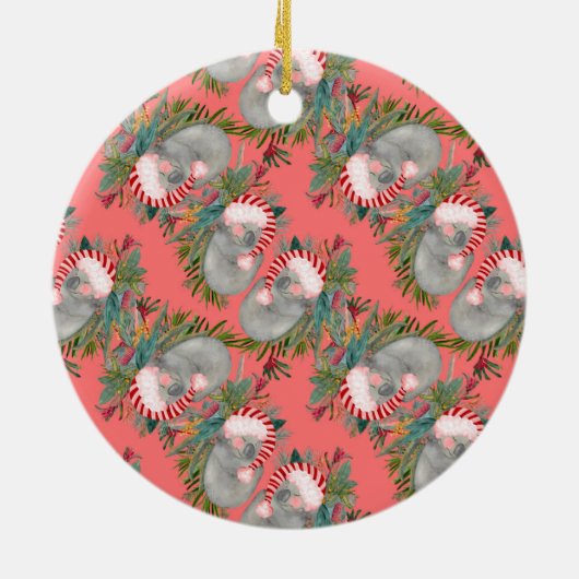Aangepaste Koala Kerst Roze Keramisch Ornament (Achterkant)