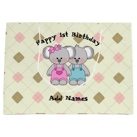 Aangepaste Koala Twins (Girl en Boy) Groot Cadeauzakje (Voorkant)