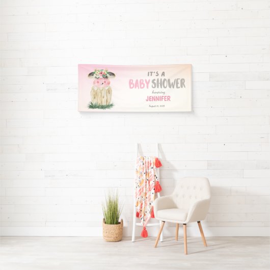 Aangepaste Koeien Roze Gold Baby shower Spandoek (Insitu)