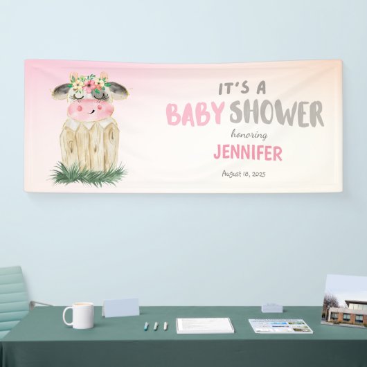 Aangepaste Koeien Roze Gold Baby shower Spandoek (Beurs)