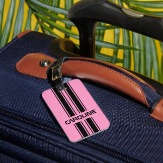 Aangepaste koele, malse roze zwarte auto race spor bagagelabel