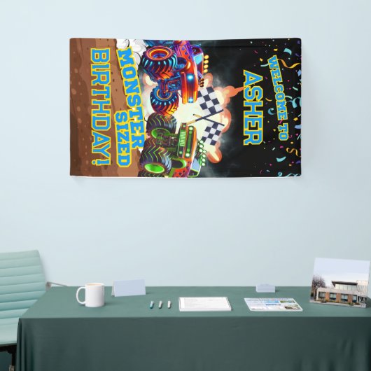 Aangepaste koele monstertruck jongens verjaardag spandoek (Beurs)