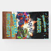 Aangepaste koele monstertruck jongens verjaardag spandoek (Horizontaal)
