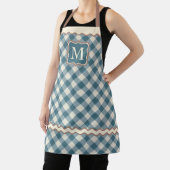 Aangepaste koffie Blauwgroen blauw ivoor Gingham Schort (Insitu)