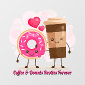 Aangepaste koffie en donuts Beste vriendinnen voor Raamsticker (Vel)
