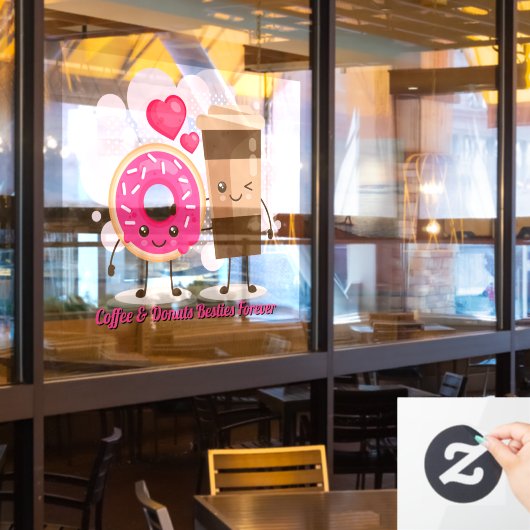 Aangepaste koffie en donuts Beste vriendinnen voor Raamsticker (Restaurant Raam)