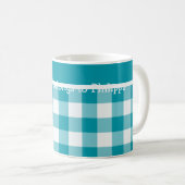 Aangepaste koffie-Mok, Blauwgroen check Gingham Koffiemok (Voorkant rechts)