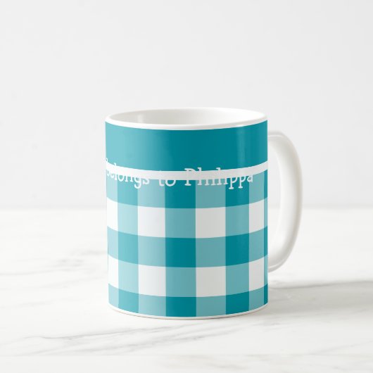 Aangepaste koffie-Mok, Blauwgroen check Gingham Koffiemok (Voorkant rechts)