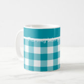 Aangepaste koffie-Mok, Blauwgroen check Gingham Koffiemok (Voorkant links)