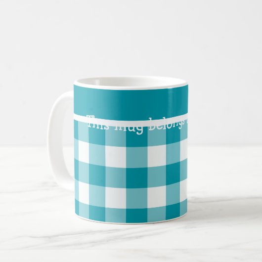 Aangepaste koffie-Mok, Blauwgroen check Gingham Koffiemok (Voorkant links)