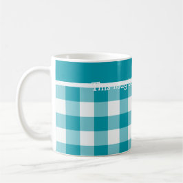 Aangepaste koffie-Mok, Blauwgroen check Gingham Koffiemok