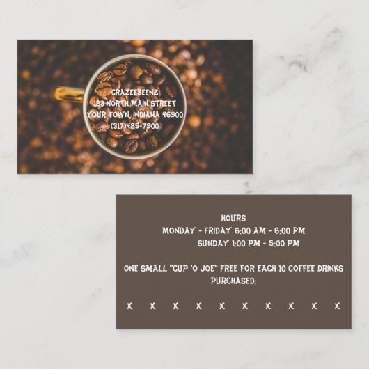 Aangepaste koffiebonen en koffiewinkel Punch en Pu Visitekaartje (Voorkant / Achterkant)