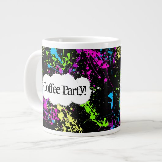 Aangepaste koffiepartij Neon Paint Splatter Jumbo- Grote Koffiekop (Links)
