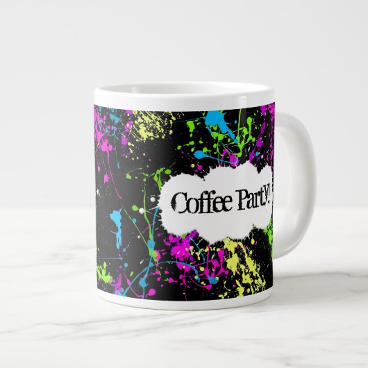 Aangepaste koffiepartij Neon Paint Splatter Jumbo- Grote Koffiekop (Voorkant rechts)