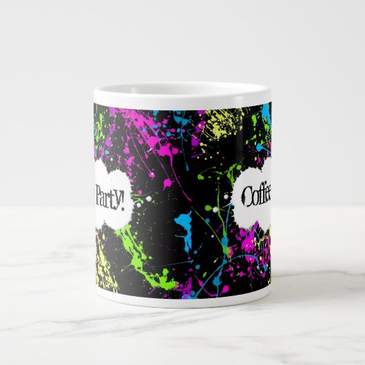 Aangepaste koffiepartij Neon Paint Splatter Jumbo- Grote Koffiekop (Voorkant)