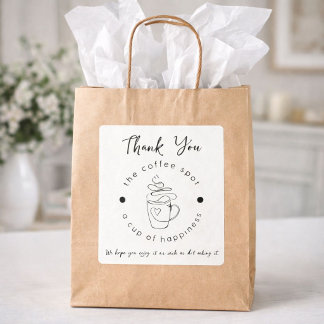 Aangepaste Koffiezaak Voeg uw Logo toe Modern Mini Vierkante Sticker