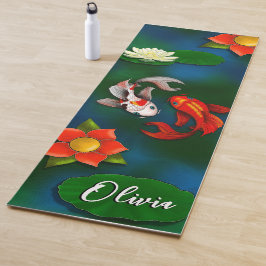 Aangepaste Koi Fish White Lotus Lily Pond Yogamat