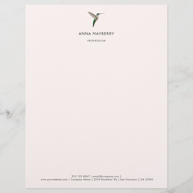 Aangepaste kolibrie Letterhead Briefhoofd (Voorkant)