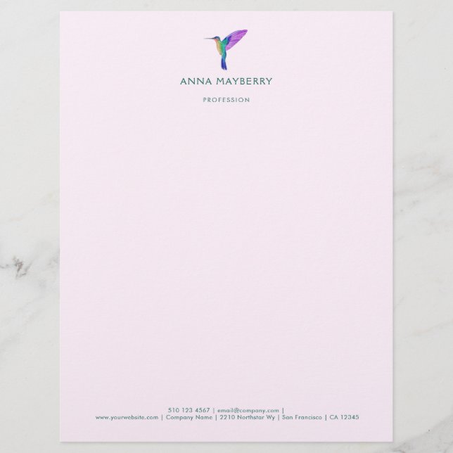 Aangepaste kolibrie Letterhead Briefhoofd (Voorkant)
