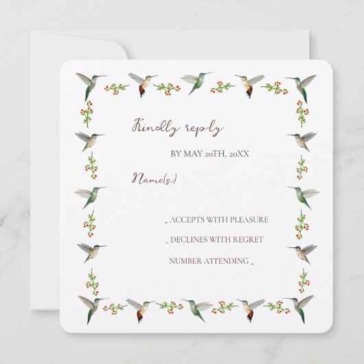 Aangepaste Kolibrie RSVP-kaart (Voorkant)