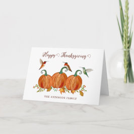 Aangepaste kolibries en pompoenen Thanksgiving Feestdagen Kaart